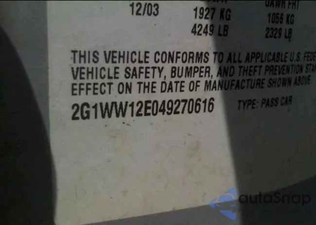 2G1WW12E049270616: 11654280