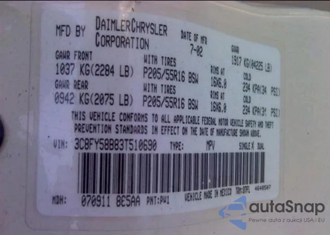 3C8FY58B83T510690: 10715341