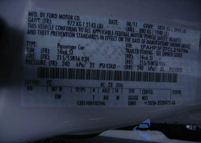 1FAHP3F27CL216784: 14474701