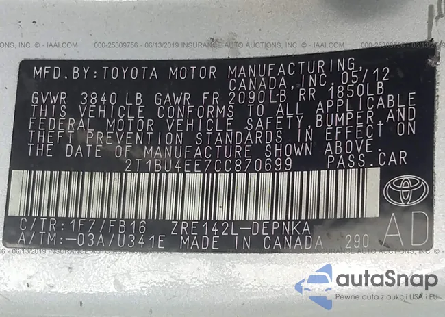 2T1BU4EE7CC870699: 25309756