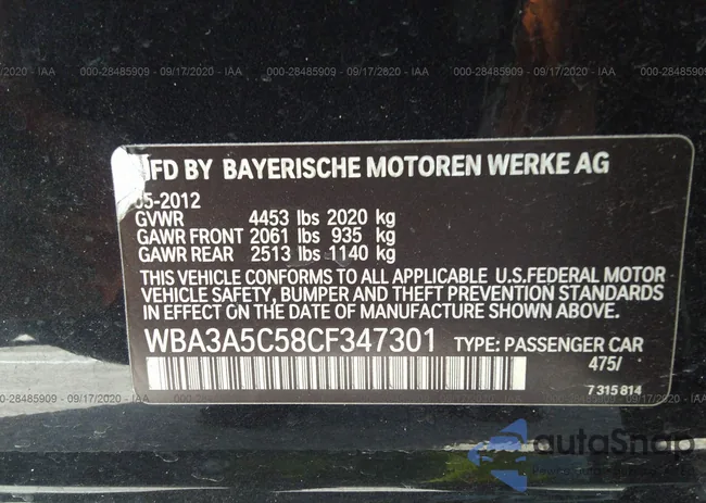 WBA3A5C58CF347301: 28485909