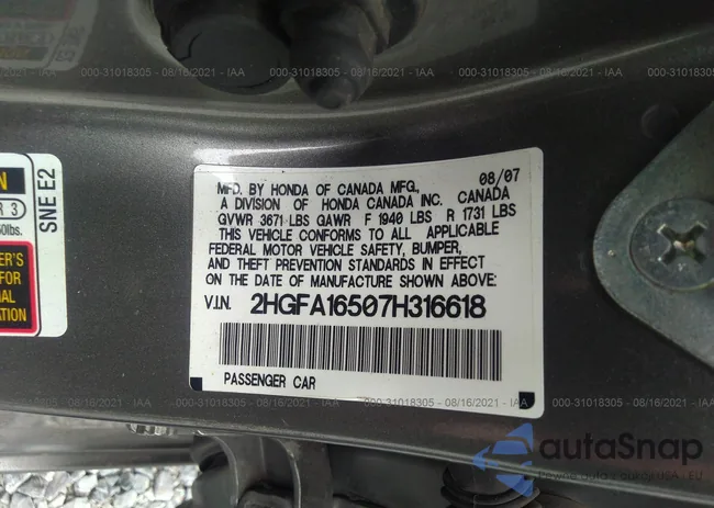 2HGFA16507H316618: 31018305