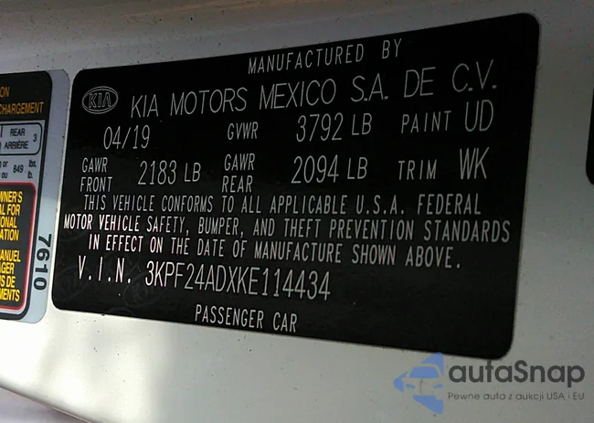 3KPF24ADXKE114434: 31090320