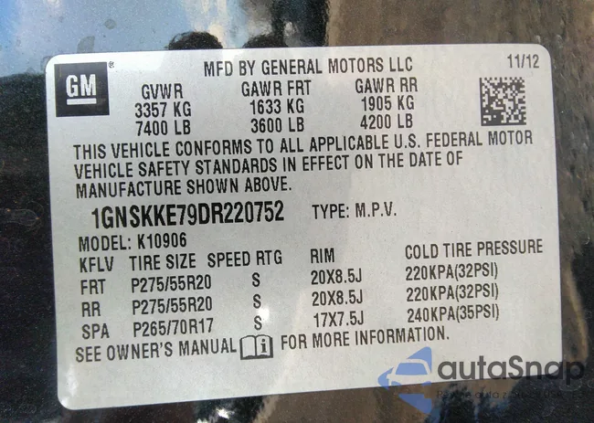 1GNSKKE79DR220752: 32659104