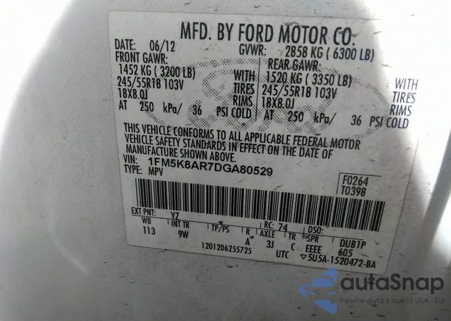 1FM5K8AR7DGA80529: 32702557