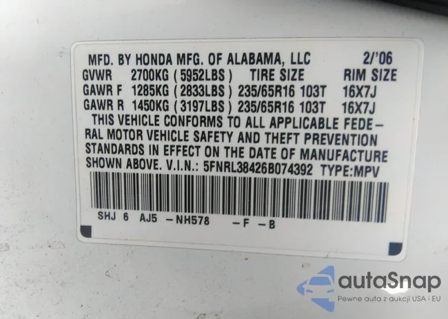 5FNRL38426B074392: 34794582