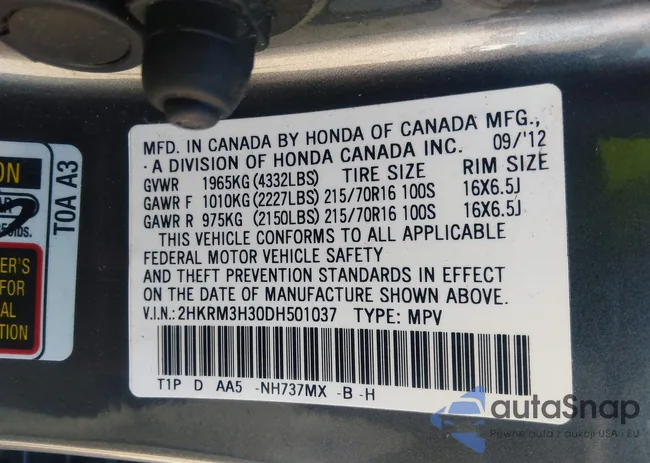 2HKRM3H30DH501037: 35941593