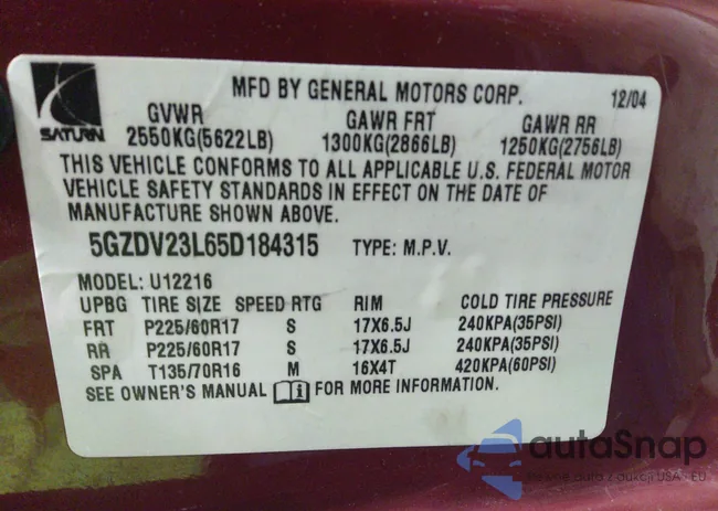 5GZDV23L65D184315: 36005803