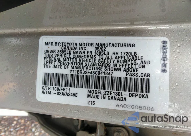 2T1BR32E43C041847: 36941292