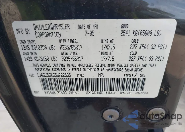 1J4GL58K65W722595: 37006366