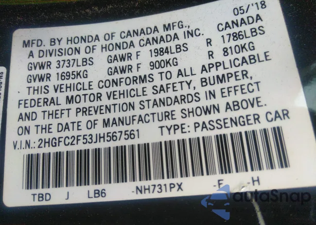 2HGFC2F53JH567561: 37014972