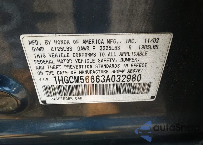 1HGCM56663A032980: 37085920