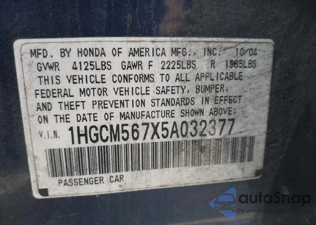 1HGCM567X5A032377: 37087927