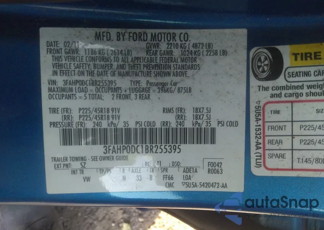 3FAHP0DC1BR255395: 37281891