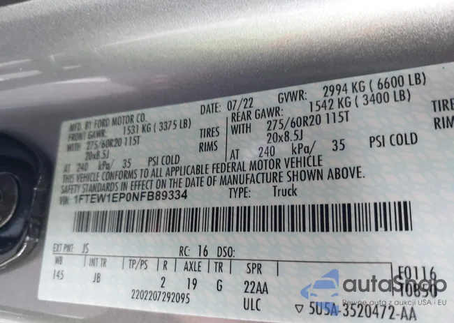 1FTEW1EP0NFB89334: 37390101