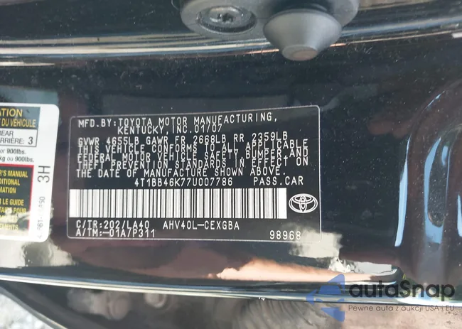 4T1BB46K77U007786: 37412471