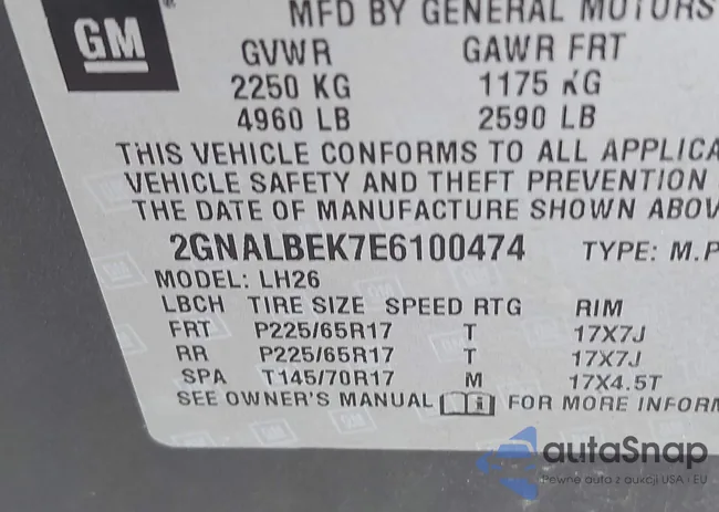 2GNALBEK7E6100474: 37454650