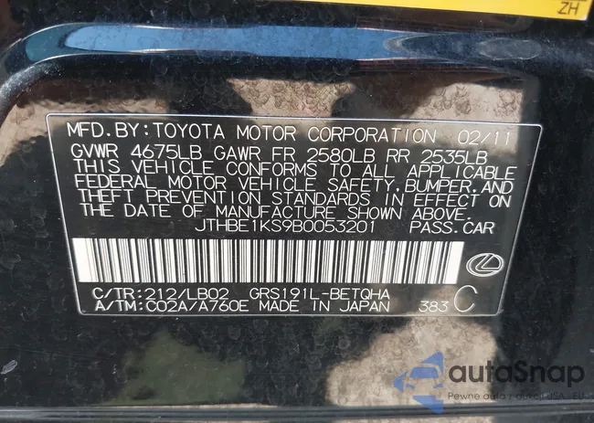 JTHBE1KS9B0053201: 37479635