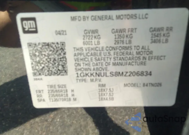 1GKKNULS8MZ206834: 36634997