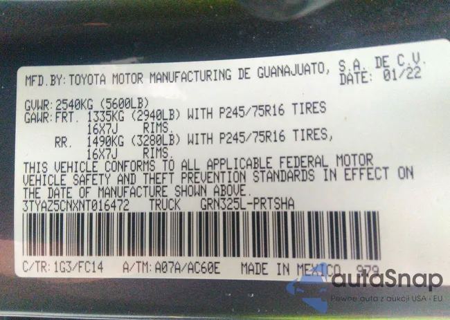 3TYAZ5CNXNT016472: 36716200