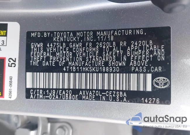 4T1B11HK5KU188930: 37921867