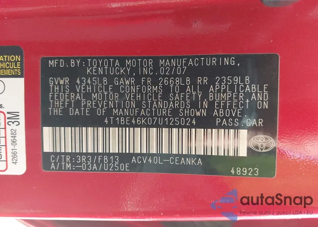 4T1BE46K07U125024: 37927590