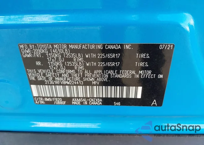 2T3G1RFV8MW224413: 37952732