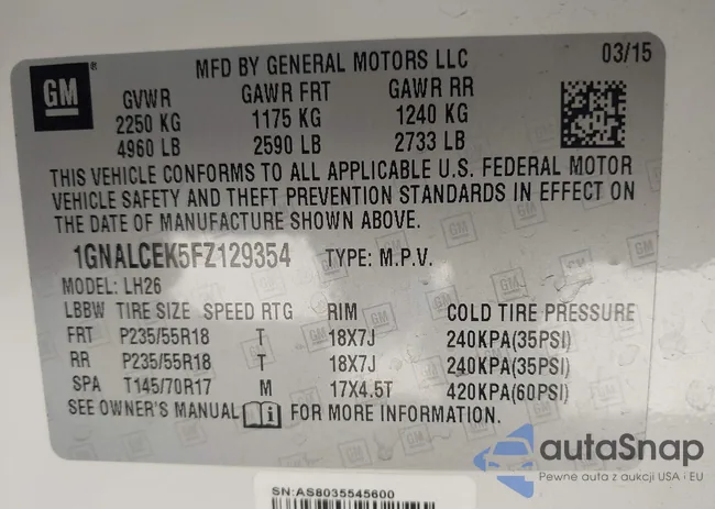 1GNALCEK5FZ129354: 38003371
