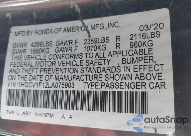 1HGCV1F12LA075903: 38005200