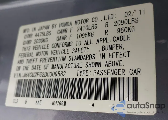 JH4CU2F62BC009582: 38020702