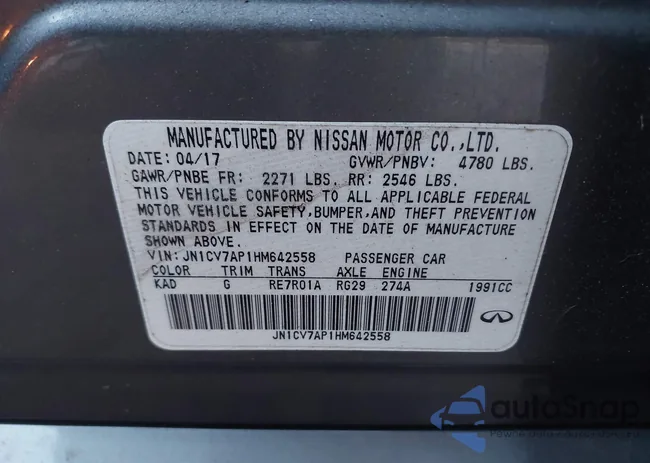 JN1CV7AP1HM642558: 38072615