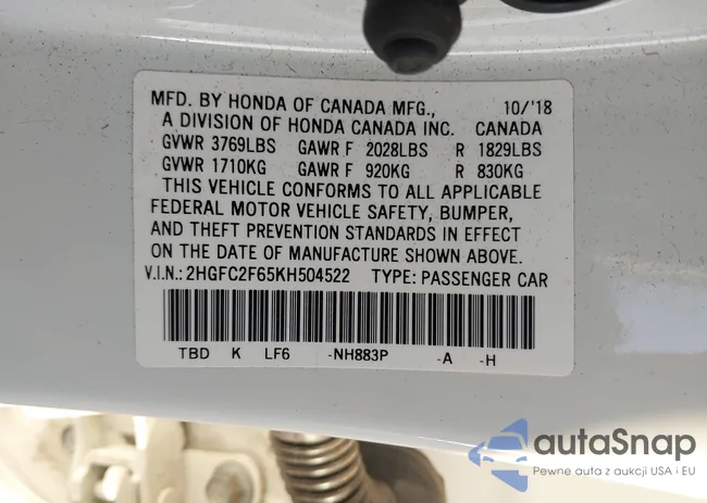 2HGFC2F65KH504522: 38083079