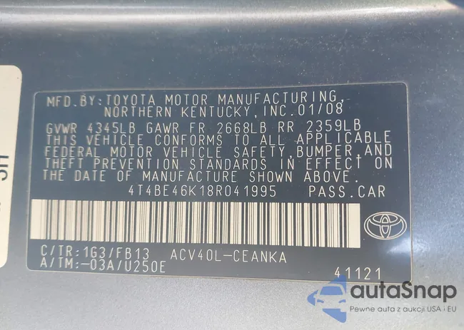 4T4BE46K18R041995: 38106567