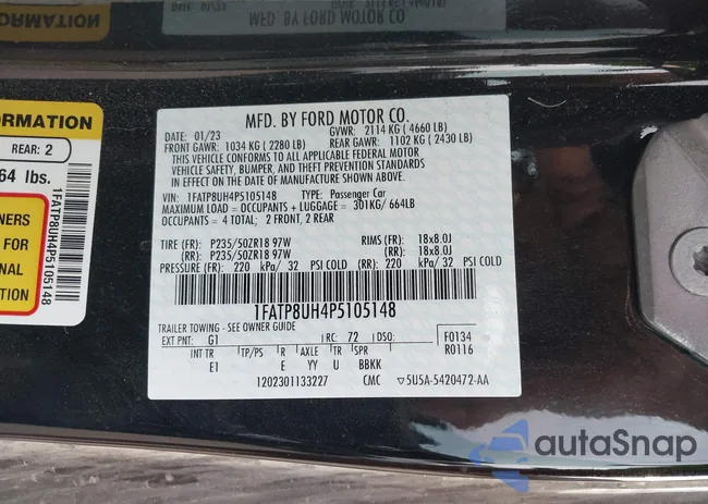 1FATP8UH4P5105148: 38106910