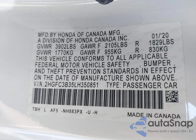 2HGFC3B35LH350851: 38111165