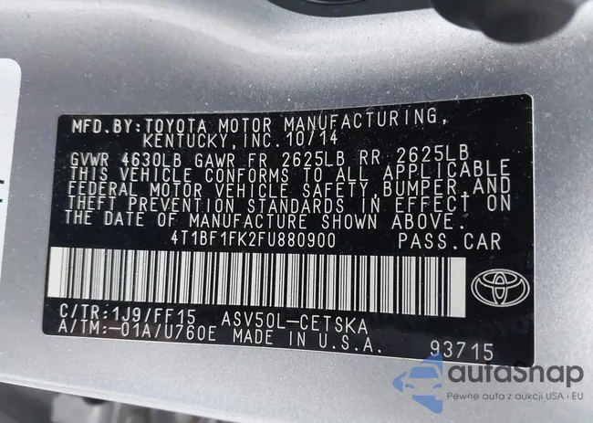 4T1BF1FK2FU880900: 38121013