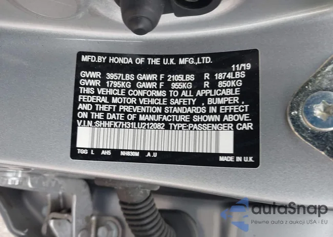 SHHFK7H31LU212082: 38124667