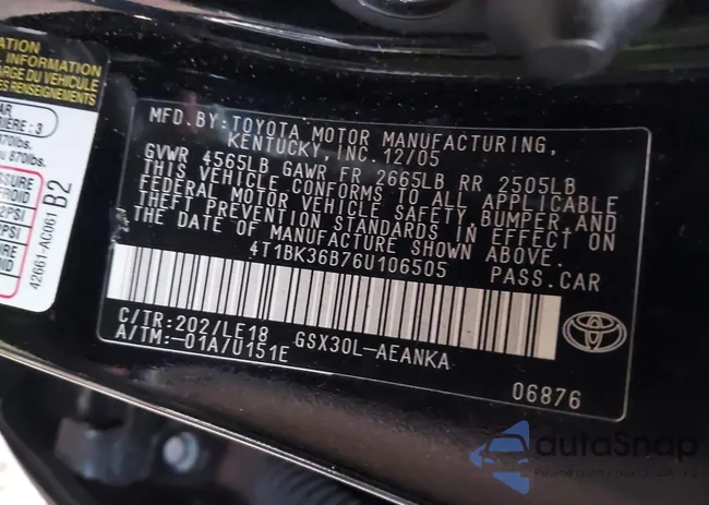 4T1BK36B76U106505: 38181815