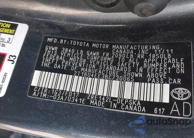 2T1BU4EE3BC730065: 38183938