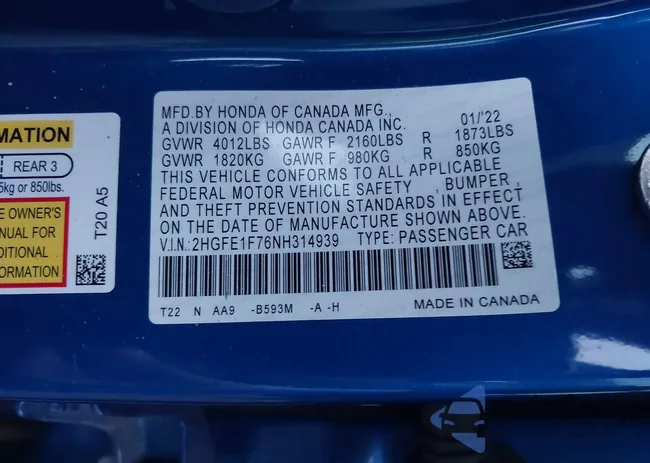 2HGFE1F76NH314939: 38200032