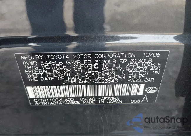 JTHBL46F375023643: 38207203