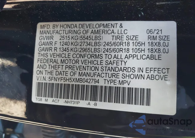 5FNYF5H5XMB042794: 38247410