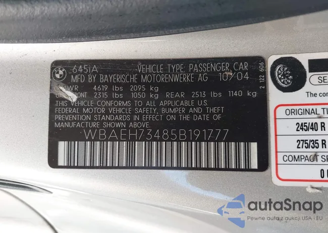 WBAEH73485B191777: 38250507