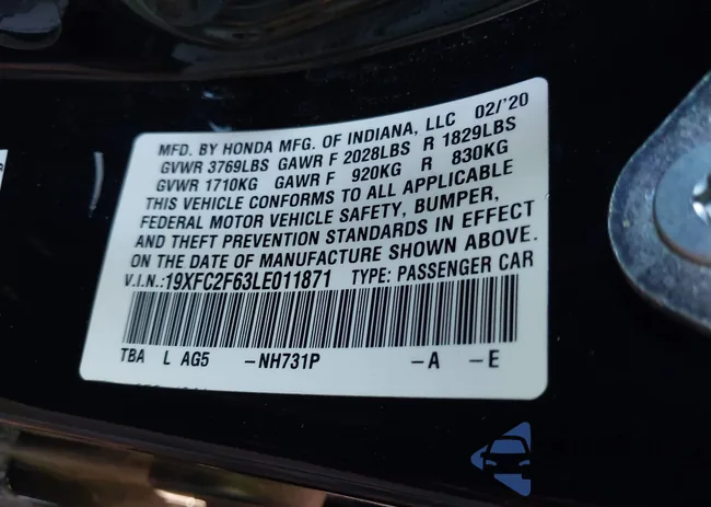 19XFC2F63LE011871: 38317086