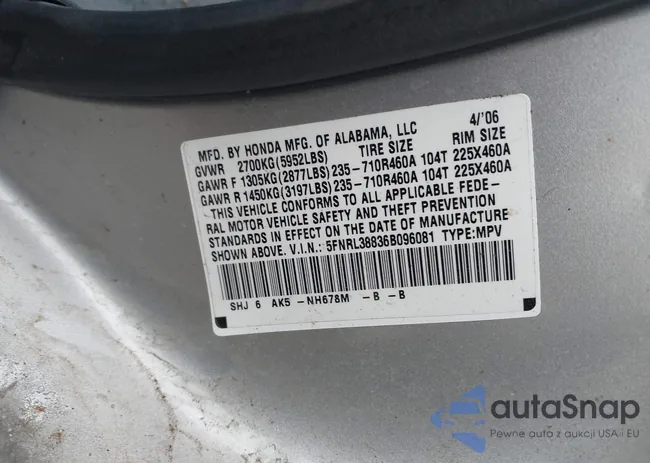 5FNRL38836B096081: 38317662