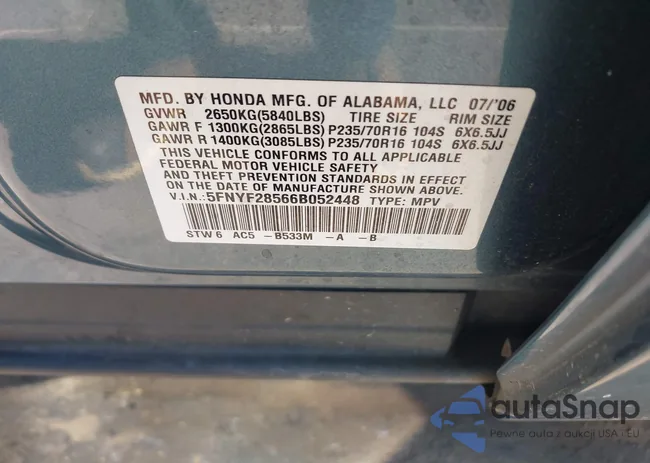 5FNYF28566B052448: 38364489