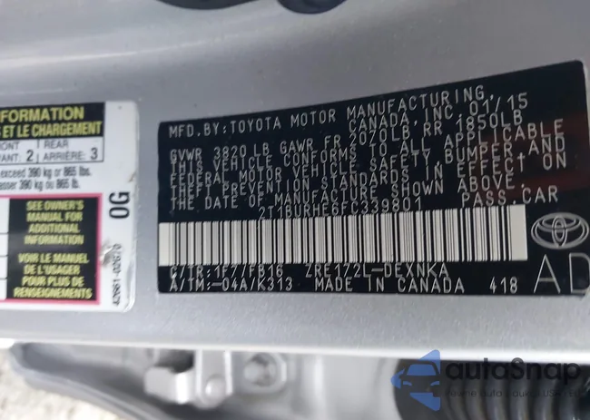 2T1BURHE6FC339801: 38365700