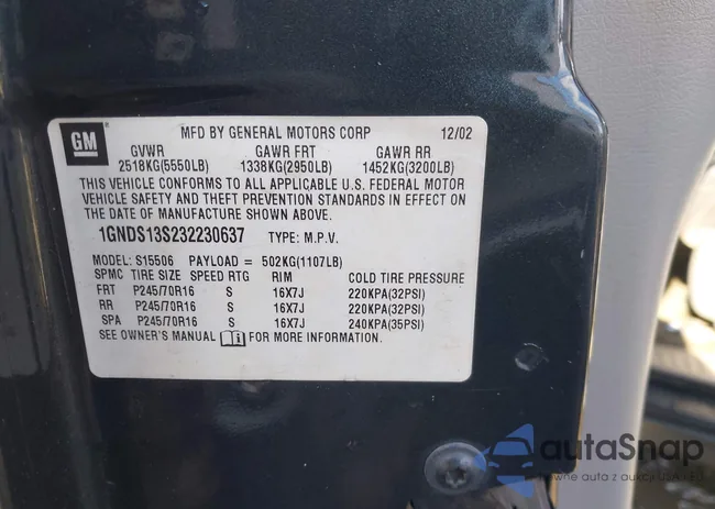 1GNDS13S232230637: 38367335