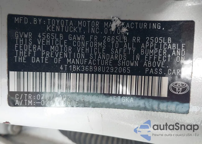 4T1BK36B98U292065: 38378775