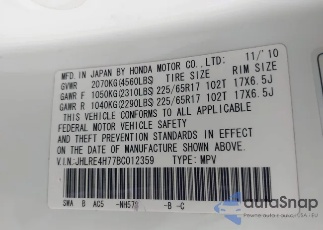 JHLRE4H77BC012359: 38384343